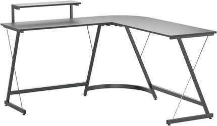 SHW Vista L-Shape Desk with Monitor Stand, Black - LeafyLoom