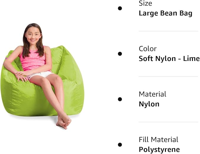 Posh Creations Coronado Bean Bag Boys and Girls Large Chair for Kids, for Gaming and Playrooms, Soft Nylon-Lime - LeafyLoom