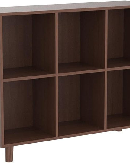 IOTXY Freestanding Open Cubes Bookcase - 2-Tier Floor Standing Wooden Storage Display Cabinet Organizer with Legs for Home Office, 6-Cubes Open Shelf Low Short Bookshelf, Walnut - LeafyLoom