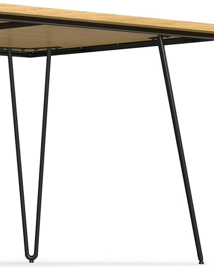SIMPLIHOME Hunter Dining, Solid Wood Oak Veneer Tabletop Powder-Coated Iron Metal Legs in Black, Industrial-Style Rectangular Kitchen Table for 4 to 6 People, 66 inches - LeafyLoom
