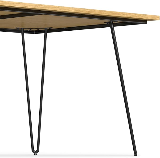 SIMPLIHOME Hunter Dining, Solid Wood Oak Veneer Tabletop Powder-Coated Iron Metal Legs in Black, Industrial-Style Rectangular Kitchen Table for 4 to 6 People, 66 inches - LeafyLoom