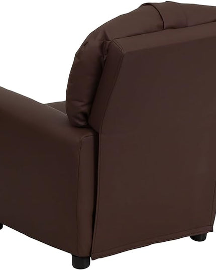 Flash Furniture Chandler LeatherSoft Kids Recliner with Cup Holder and Safety Recline, Contemporary Reclining Chair for Kids, Supports up to 90 lbs., Brown - LeafyLoom