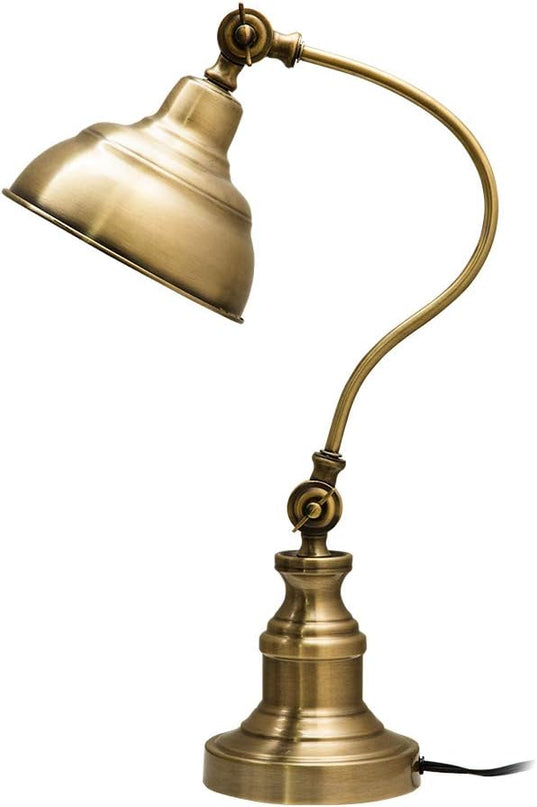 Brass Desk Lamp, Adjustable Table Lamp, Vintage Task Lamp with Rotary Shade Adjustable Height, Rechargeable Lamps for CoffeeTable Restaurant Bedroom Dinner Lighting - LeafyLoom
