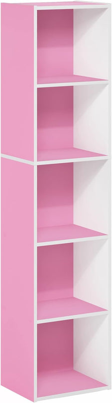 Furinno Luder Bookcase / Book / Storage, 5-Tier Cube, Pink/White - LeafyLoom