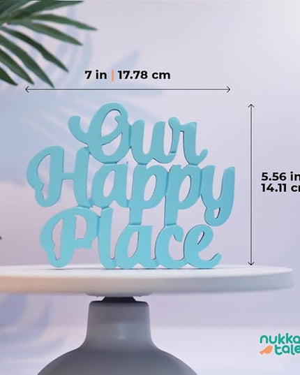 NUKKAD TALES Our Happy Place – Blue, Aesthetic Table Decor for Home or Office, Desk or Shelf. Quirky Room Decoration showpiece, Ideal for Birthday Gift, Corporate Gift, and Inspiring Wall Decor - LeafyLoom