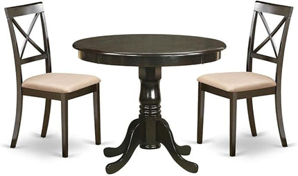 East West Furniture ANBO3-CAP-C 3 Piece Kitchen Set for Small Spaces Contains a Round Table with Pedestal and 2 Linen Fabric Dining Room Chairs, 36x36 Inch - LeafyLoom