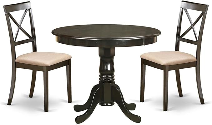 East West Furniture ANBO3-CAP-C 3 Piece Kitchen Set for Small Spaces Contains a Round Table with Pedestal and 2 Linen Fabric Dining Room Chairs, 36x36 Inch - LeafyLoom
