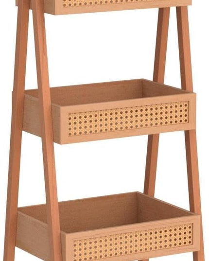 ZYBT Ladder Bookshelf, 3-Tier Rattan Bookshelf, Free Standing Bookcase, Blanket Ladder, Wood Organizer Storage Shelves for Living Room Bedroom Kitchen Bathroom Balcony and Home Office - LeafyLoom