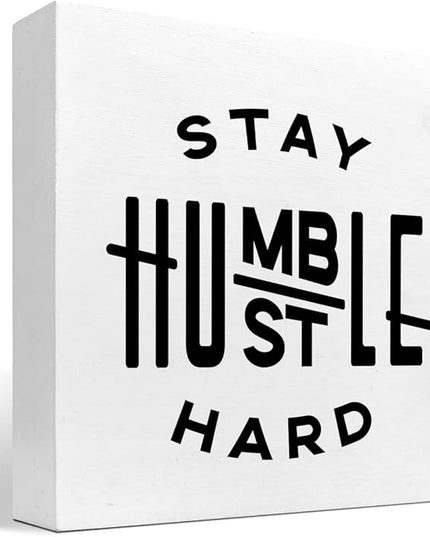 Stay Humble Hustle Hard Sign,Inspirational Quote Wood Box Sign,Motivational Wooden Block Signs,Positive Wood Signs,Entrepreneur Decorations for Home Office Shelf Table Decor - LeafyLoom