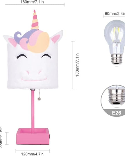 Table Lamp Cute Unicorn Plush Shade Desk Lights for Gifts with 2 USB Charging Ports and 1 Power Outlet for Bedroom Reading & Living Room - LeafyLoom