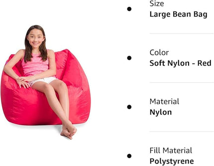 Posh Creations Coronado Bean Bag Boys and Girls Large Chair for Kids, for Gaming and Playrooms, Soft Nylon-Red - LeafyLoom
