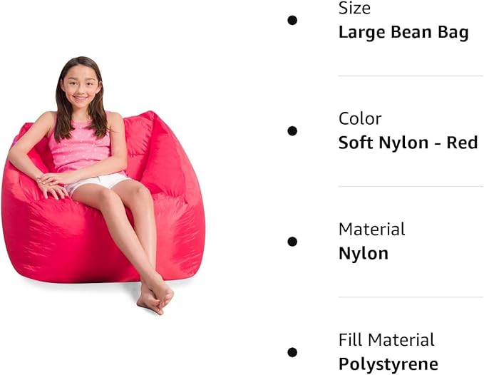 Posh Creations Coronado Bean Bag Boys and Girls Large Chair for Kids, for Gaming and Playrooms, Soft Nylon-Red - LeafyLoom