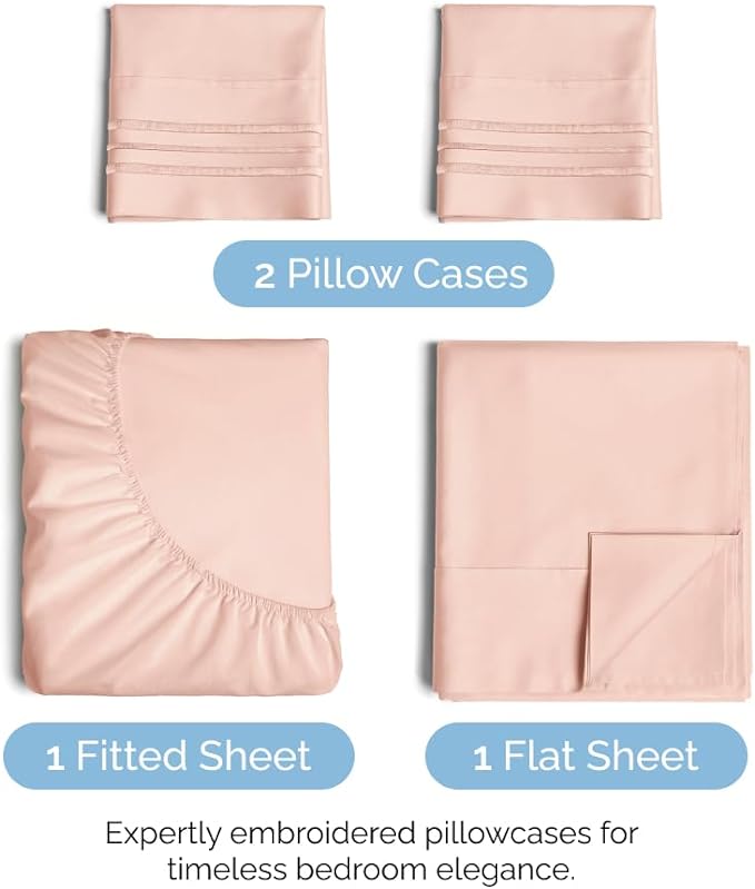 Full Size 4 Piece Sheet Set - Comfy Breathable & Cooling Sheets - Hotel Luxury Bed Sheets for Women & Men - Deep Pockets, Easy-Fit, Soft & Wrinkle Free Sheets - Lavender Pink Oeko-Tex Bed Sheet Set - LeafyLoom