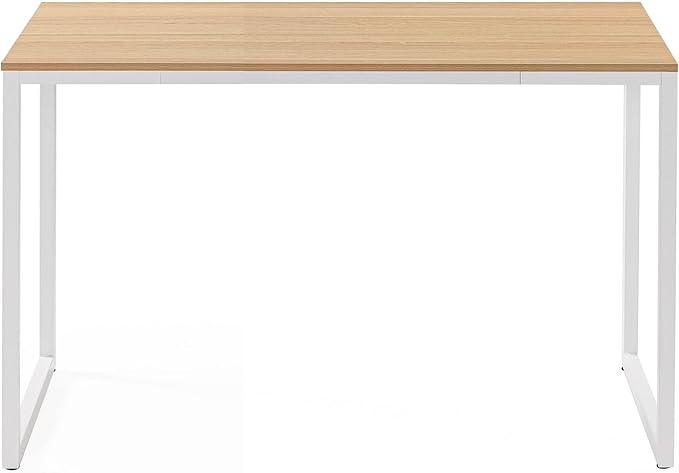 ZINUS Jennifer 47 Inch Computer Workstation / Office Desk - White Frame & Natural Top - LeafyLoom