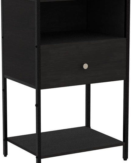 LDTTCUK Nightstand with Charging Station, Modern End Table with Drawer, Bedside Table with Open Storage for Bedroom,Black - LeafyLoom