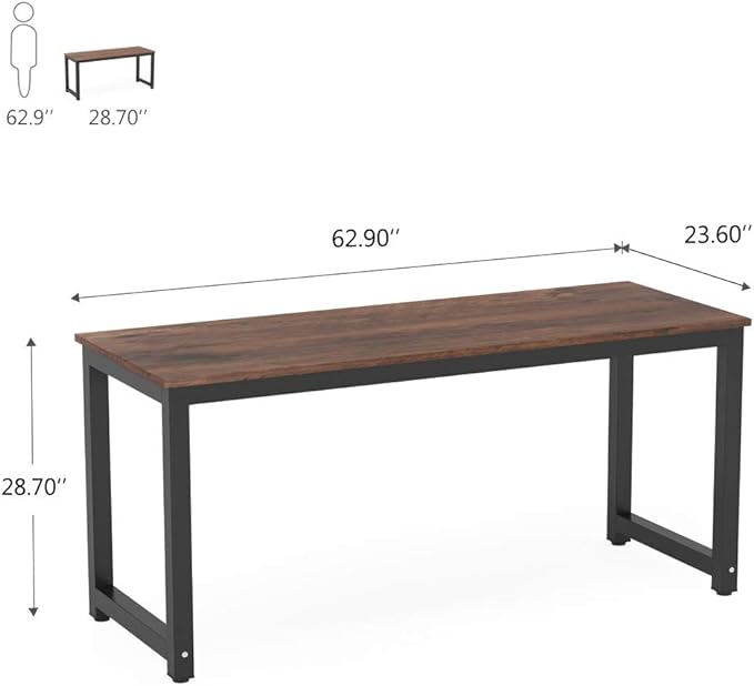Tribesigns Computer Desk, 63 inch Large Office Desk Computer Table Study Writing Desk Workstation for Home Office, Rustic Brown - LeafyLoom