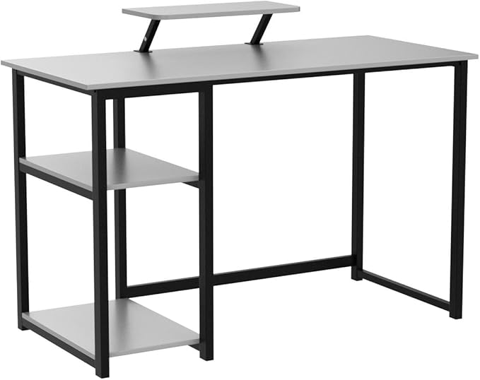 GreenForest Computer Desk with Monitor Stand,47 inch Home Office Desk with Reversible Storage Shelves,Modern Writing Desk Study PC Laptop Work Table,Grey - LeafyLoom
