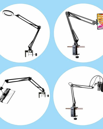 Replacement Heavy Duty C Clamp for 1/2” Base Magnifying Lamp,Desk Lamp,Swing Arm Lamp,Phone I pad Mount,Tablet Mic Holder,Table Mount Clamp for Microphone Stand Mic Boom Arm (G2 BLACK) - LeafyLoom
