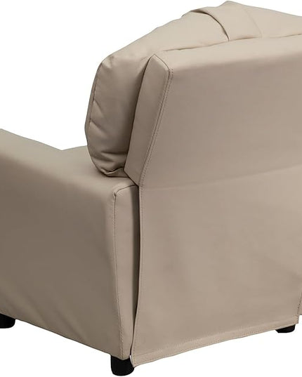 Flash Furniture Chandler Vinyl Kids Recliner with Cup Holder and Safety Recline, Contemporary Reclining Chair for Kids, Supports up to 90 lbs., Beige - LeafyLoom