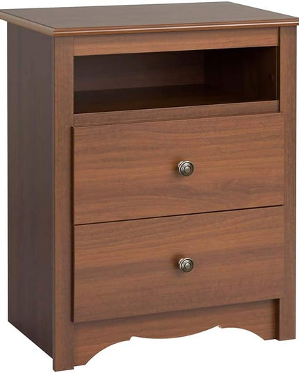 Prepac's Fremont 2 Drawer Nightstand: Elegant Bedroom Furniture, Bedside Table with Open Shelf, 23.25"W x 16"D x 28"H, Cherry - CDC-2428 - LeafyLoom