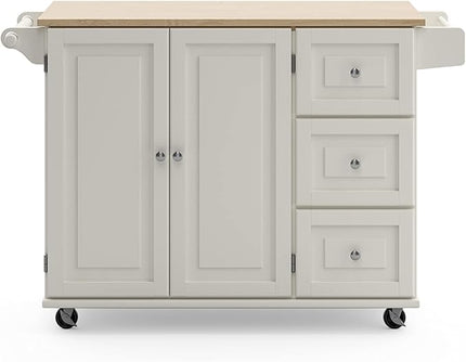 Homestyles Mobile Kitchen Island Cart with Wood Drop Leaf Breakfast Bar, Off White,Soft White, 54 Inch Width - LeafyLoom
