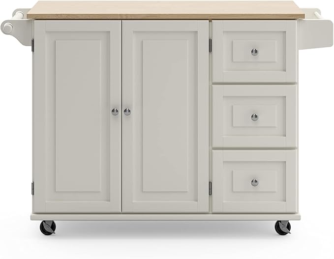 Homestyles Mobile Kitchen Island Cart with Wood Drop Leaf Breakfast Bar, Off White,Soft White, 54 Inch Width - LeafyLoom