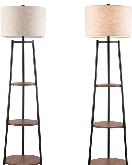 Floor Lamp, Standing Reading Light with Shelves and Fabric Shade, Modern Tall Pole Lamp, Accent Furniture Décor Lighting for Living Room, Bedrooms Black - LeafyLoom