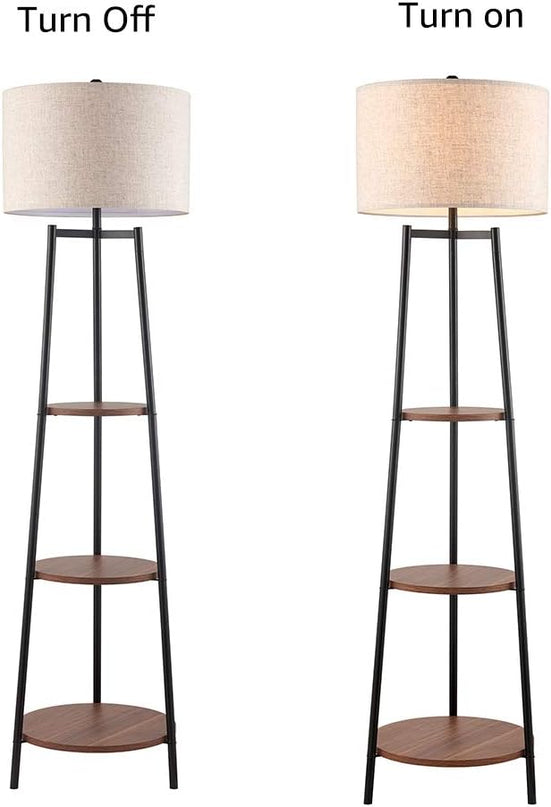 Floor Lamp, Standing Reading Light with Shelves and Fabric Shade, Modern Tall Pole Lamp, Accent Furniture Décor Lighting for Living Room, Bedrooms Black - LeafyLoom
