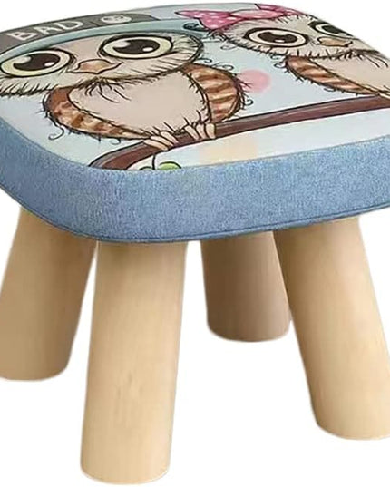 Solid Wood Stool Home Square Low Stool Cute Children's Sofa Stool Chair Fashion Cartoon Creative Small Stool for Kids and Adult, Changing Stool Solid Wood Coffee Table Stool, Bear 330lb (Owl) - LeafyLoom