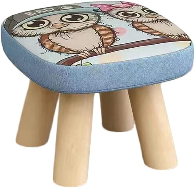 Solid Wood Stool Home Square Low Stool Cute Children's Sofa Stool Chair Fashion Cartoon Creative Small Stool for Kids and Adult, Changing Stool Solid Wood Coffee Table Stool, Bear 330lb (Owl) - LeafyLoom