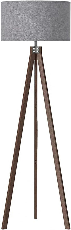 LEPOWER Wood Floor Lamp Tripod, Mid Century Standing Lamp, Modern Design Reading Floor Lamp for Living Room, Bedroom and Office, Flaxen Lamp Shade with E26 Lamp Base（Walnut） - LeafyLoom