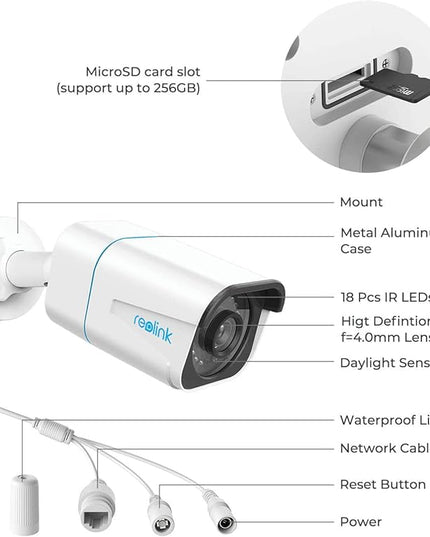 REOLINK 4K/8MP Security PoE IP Camera, Human/Vehicle/Pet Detection, Time-Lapse, 100ft IR Night Vision, Work with Smart Home, Up to 256GB microSD Card, Surveillance Outdoor Indoor, RLC-810A REOLINK
