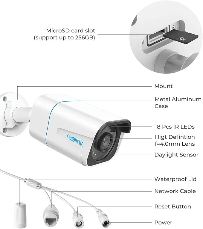 REOLINK 4K/8MP Security PoE IP Camera, Human/Vehicle/Pet Detection, Time-Lapse, 100ft IR Night Vision, Work with Smart Home, Up to 256GB microSD Card, Surveillance Outdoor Indoor, RLC-810A REOLINK