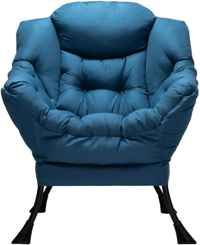 HollyHOME Modern Fabric Large Lazy Chair, Accent Oversized Comfy Reading Chair, Thick Padded Cozy Lounge Chair with Armrest, Steel Frame Leisure Sofa Chair for Living Room, Bedroom, Dorm, Navy Blue - LeafyLoom