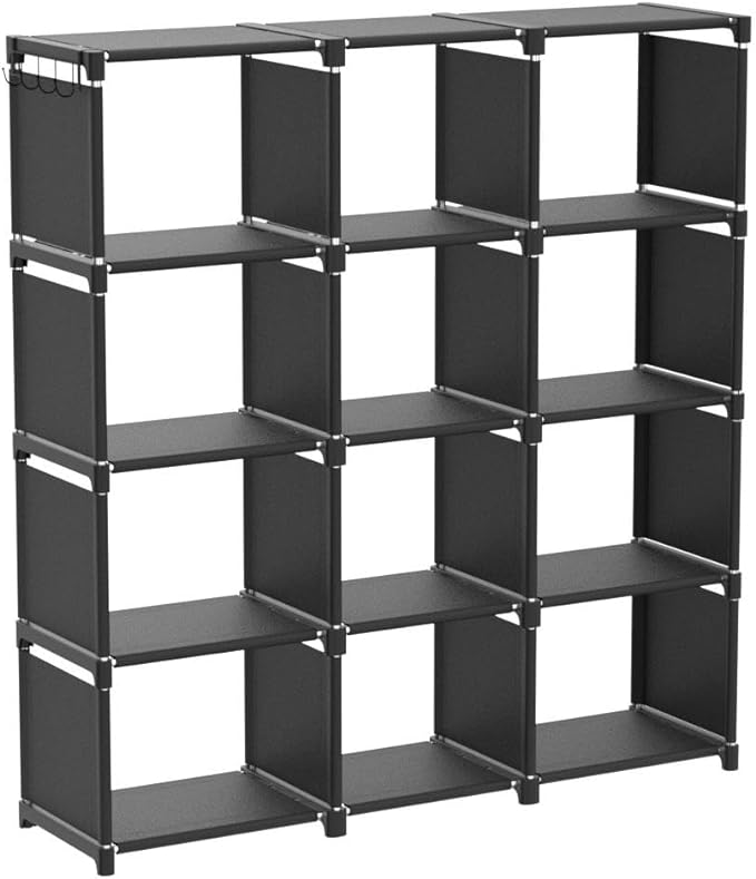 Mavivegue Book Shelf, 12 Cube Storage Organizer, DIY Bookcase, Metal Bookshelf,Tall Book case for Bedroom, Living Room,Office,Closet , Black Cubicle Rack - LeafyLoom