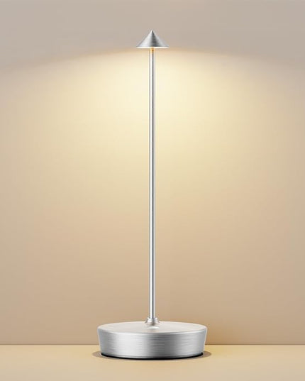 Cordless Rechargeable Table Lamp-Protable 6000mAh Battery Operated Outdoor Waterproof Table Light- Dimmable Desk Lamps LED Touch for Outdoor Patio Dining Restaurant Home Living Room (Silver - LeafyLoom