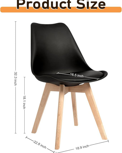 CangLong Side Chair Mid Century Modern Dining Chair with Wood Legs for Kitchen, Living,Dining Room, Set of 4, Black - LeafyLoom