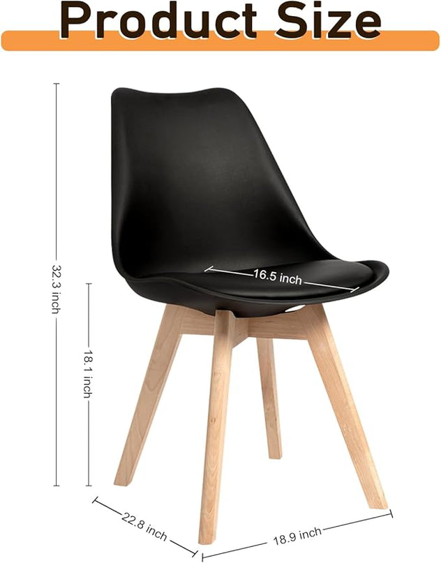 CangLong Side Chair Mid Century Modern Dining Chair with Wood Legs for Kitchen, Living,Dining Room, Set of 4, Black - LeafyLoom