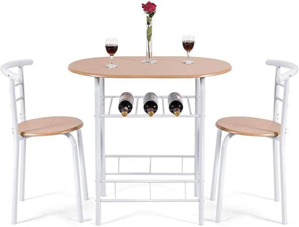 FANTASK 3 Pieces Dining Set, Breakfast Table Set w/Metal Frame and Storage Shelf, Compact Table and 2 Chairs Set for Home Bistro Pub Apartment Kitchen Dining Room Cafe - LeafyLoom