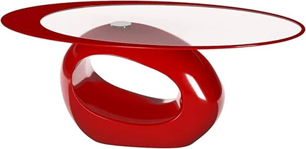 Fab Glass and Mirror CTR-FAB30000 Oval Glass Coffee Table, 43.5 in x 25.5 in x 16 in, Red - LeafyLoom