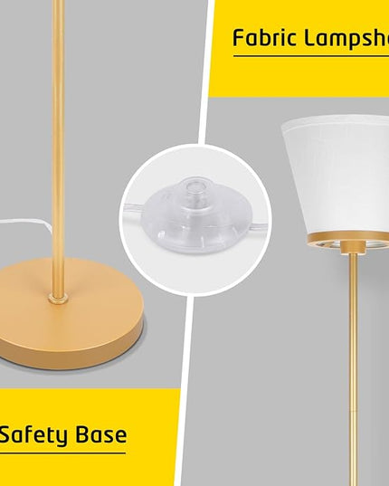 Gold Floor Lamp for Living Room, Standing Lamp for Bedroom Office, 3 Color Temperatures Tall Floor Lamp Reading Floor Lamp with White Fabric Shape. 15W Bulb Included. - LeafyLoom