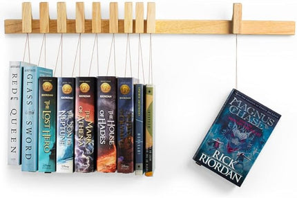 Floating Wall Bookshelf - Wall Mounted Book Organizer with Included Bookmarks - Hardwood Hanging Bookshelf for Bedroom, Living Room, or Kitchen - A Thoughtful Gift for Book Lovers (Natural) - LeafyLoom