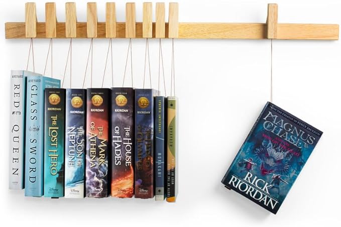 Floating Wall Bookshelf - Wall Mounted Book Organizer with Included Bookmarks - Hardwood Hanging Bookshelf for Bedroom, Living Room, or Kitchen - A Thoughtful Gift for Book Lovers (Natural) - LeafyLoom