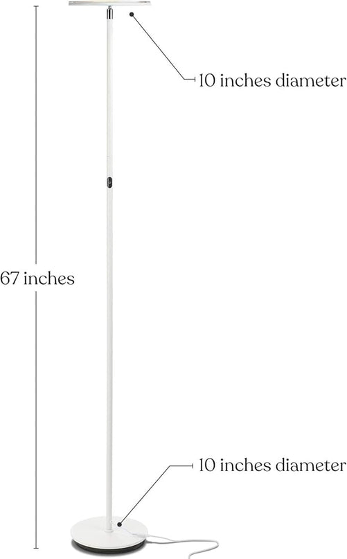 Brightech Sky Flux Dimmable LED Floor Lamp – Super Bright Floor Lamp for Living Room and Offices – Torchiere Standing Lamp with 3 Light Options, Tall Lamp for Bedroom Reading and More - White - LeafyLoom