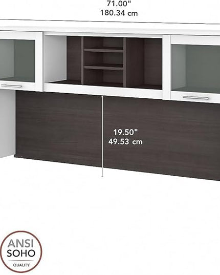 Bush Furniture Somerset 72W Desk Hutch in White and Storm Gray - LeafyLoom