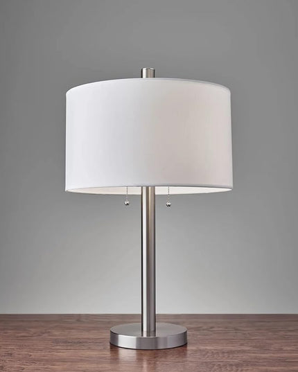 Adesso 4066-22 Boulevard Table Lamp, 28 in., 2 x 100 W Incandescent/26W CFL, Brushed Steel Finish, 1 Bedside Lamp - LeafyLoom