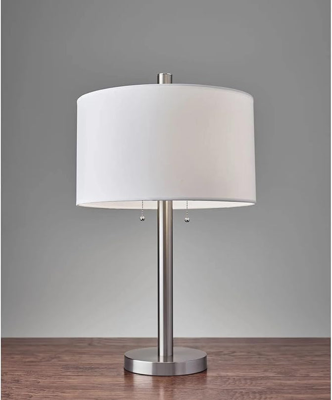 Adesso 4066-22 Boulevard Table Lamp, 28 in., 2 x 100 W Incandescent/26W CFL, Brushed Steel Finish, 1 Bedside Lamp - LeafyLoom