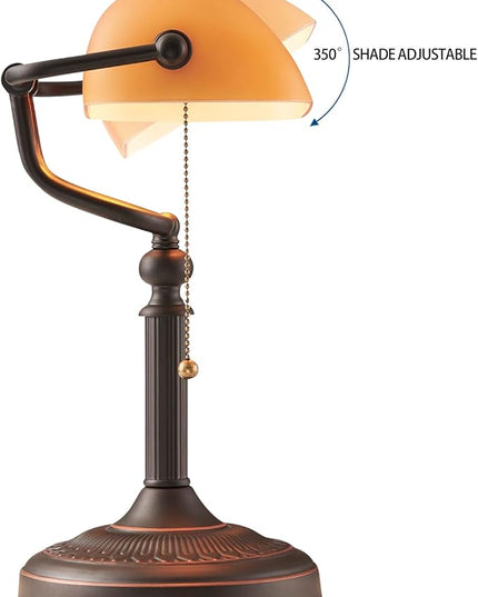 Newrays Matted Orange Glass Bankers Desk Lamp with Pull Chain Switch Plug in Fixture - LeafyLoom