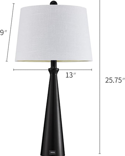 Oneach 25.75” Modern Table Lamps with USB Port Set of 2 Accent Gold Nightstand Lamp for Living Room Bedroom Office Black - LeafyLoom
