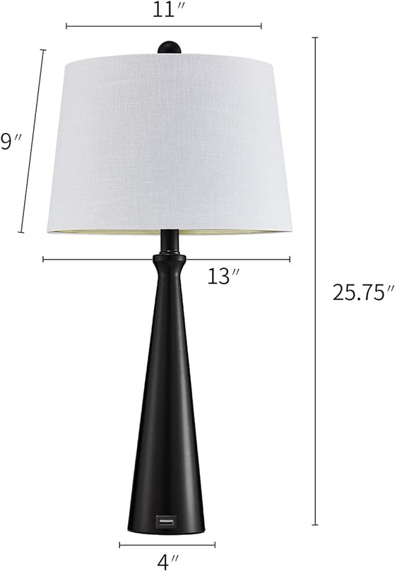 Oneach 25.75” Modern Table Lamps with USB Port Set of 2 Accent Gold Nightstand Lamp for Living Room Bedroom Office Black - LeafyLoom